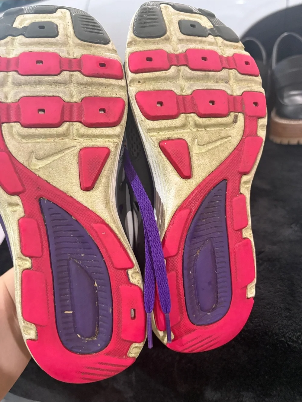Nike Kids  Gray Sneakers with Purple Laces and Pink Lining